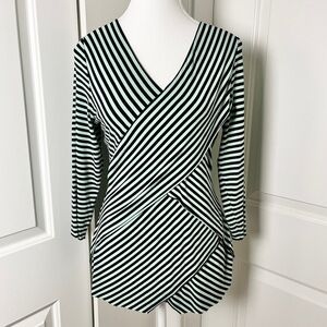 Chic Vince Camuto Striped Crossover Top - Light Green & Black - Size Medium
